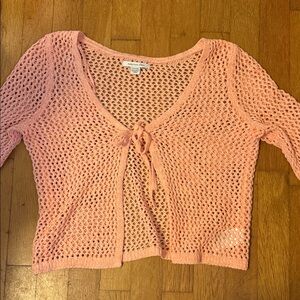 American Eagle Peach Open-Knit Tie-Front Cardigan